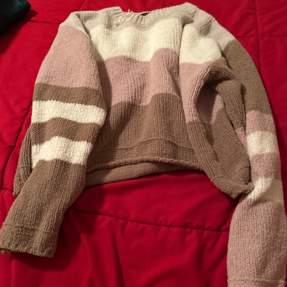 Chic Striped Women's Sweater - Pink, White, and Brown